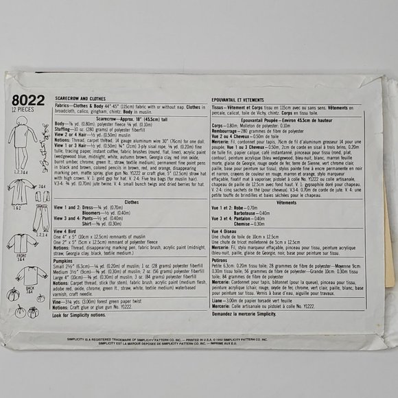 Simplicity Crafts 8022 Scarecrow and Clothes Sewing Pattern - Picture 2 of 6